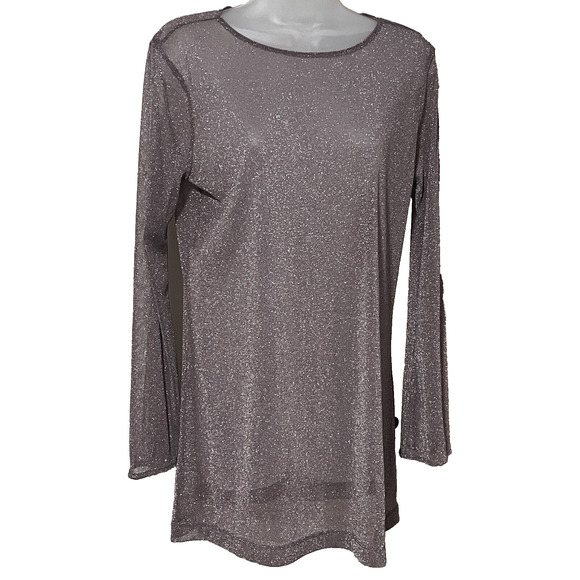 NWT Womens Top Mesh Sheer New Year Metallic Shimmer Long Sleeve Sexy Club Fairy - Picture 1 of 10